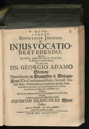 Disputatio Iuridica De In Ius Vocatione Et Edendo