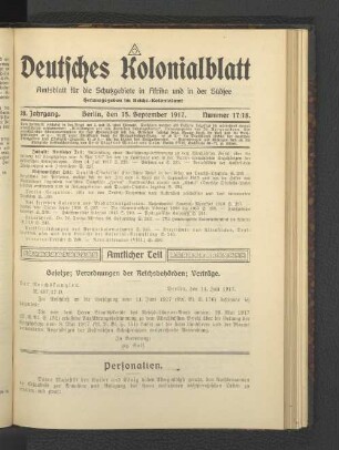 28. Jahrgang, 15. September 1917, Nummer 17/18.