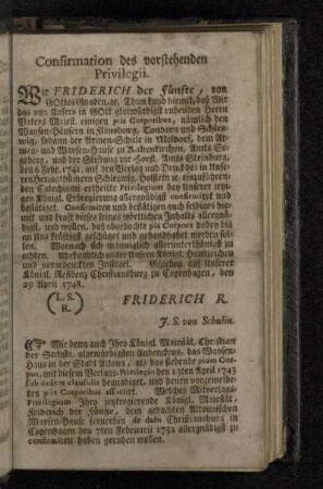 Confirmation des vorstehenden Privilegii.