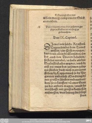 Von componierten oder zusamen gesetzten stücken/ in vorsorg zu gebrauchen. Das IX. Capittel.