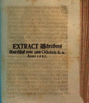 Extract Schreibens Aus Esseck vom 9ten Octobris st. n. Anno 1687.
