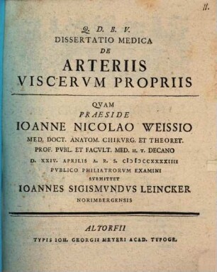 Diss. med. de arteriis viscerum propriis