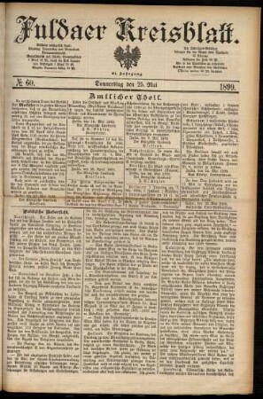 Erste Ausgabe vom Donnerstag, den 25. Mai 1899.