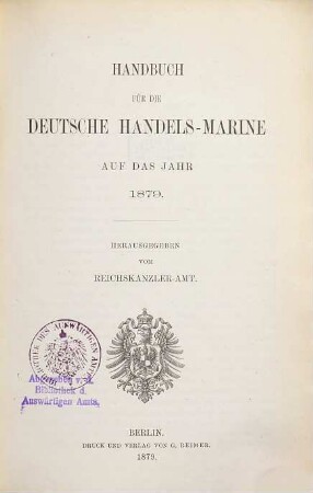 Handbuch für die deutsche Handelsmarine. 1879, 1879