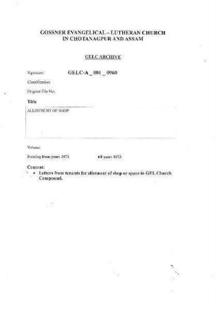 ALLOTMENT OF SHOP