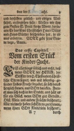 Das erste Capittel. Vom ersten Stück der Kinder-Zucht.