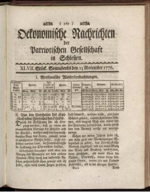 XLVII. Stück. Sonnabends den 23 November. 1776.