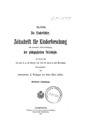 6: Zeitschrift für Kinderforschung - 6.1901