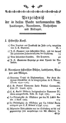 Verzeichniß der in diesem Bande vorkommenden Abhandlungen, Recensionen, Nachrichten und Anfragen