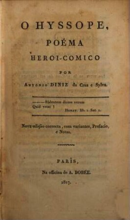 O Hyssope : Poéma Heroi-Comico