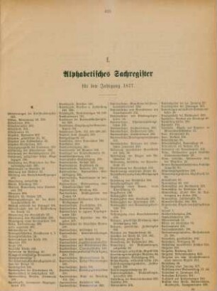 I. Alphabetisches Sachregister für den Jahrgang 1877