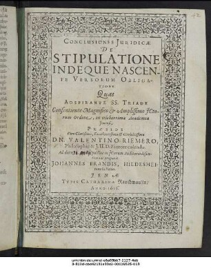 Conclusiones Iuridicae De Stipulatione Indeque Nascente Verborum Obligatione