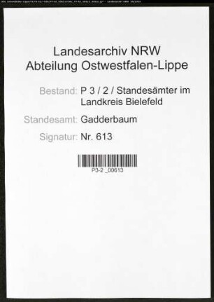 Sterberegister Standesamt Gadderbaum