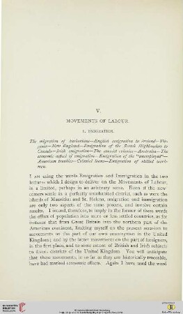 V. Movements of labour - I. Emigration