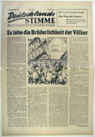 Wochenzeitung der Nationalen Front "Deutschlands Stimme" u.a. zum 1. Mai