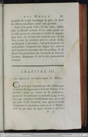 Chapitre III. Des signes de corruption dans les Moeurs