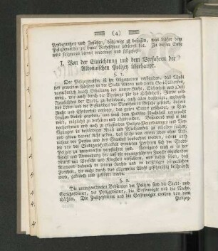 I. Von der Einrichtung und dem Verfahren der Altonaischen Polizey überhaupt.