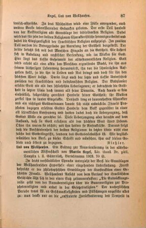 87-88 [Rezension] Kegel, Martin, Los von Wellhausen!