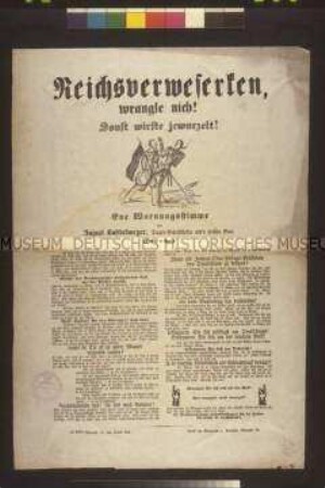 Satirisches Flugblatt: Reichsverweserken, wrangle nich! (Aujust Buddelmeyer)