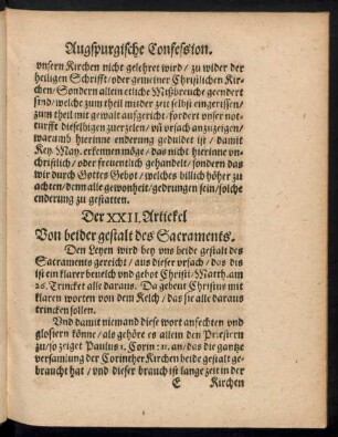 Der XXII. Artickel Von beider gestalt des Sacraments.