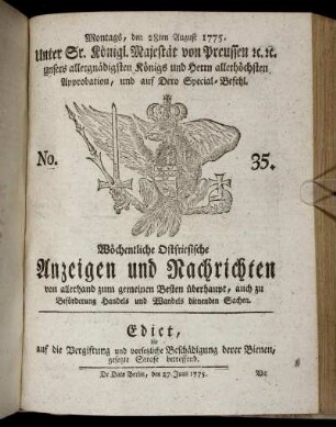 No. 35. Montags, den 28ten August 1775