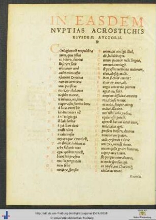In Easdem Nuptias Acrostichis
