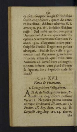 Cap. XVII. Varia de Vicariatu.