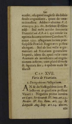 Cap. XVII. Varia de Vicariatu.