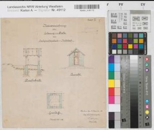 Medebach, Erbauung eines Stalles beim Amtsgerichtsgebäude, Schnitt, Ansicht, Grundriss, Revisionszeichnung