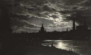 Blick auf Dresden bei Vollmondschein : Blick auf Dresden bei Vollmondschein. Öl auf Leinwand; 78 x 130 cm. 1839