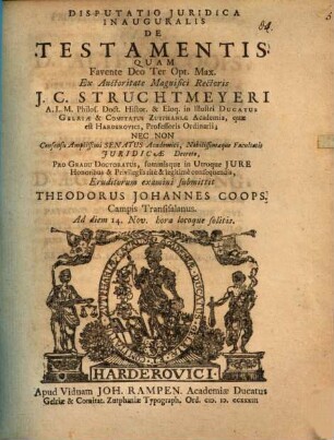 Disp. iur. inaug. de testamentis