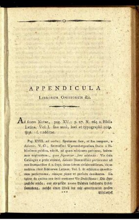 Appendicula Librorum Omissorum &c.