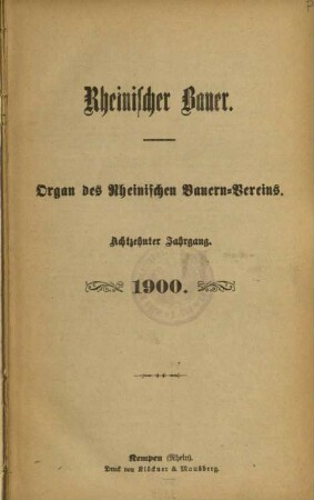 Rheinischer Bauer / 18. Jahrgang 1900