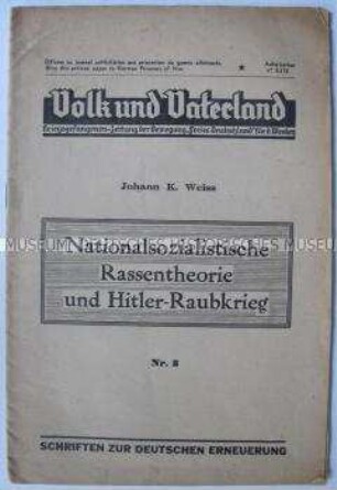 Kriegsgefangenen-Zeitung "Volk und Vaterland" zur nationalsozialistischen Rassentheorie