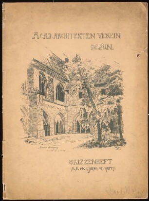Skizzenheft SS 1901: Titelblatt, Kreuzgang Stendal: Perspektivische Ansicht