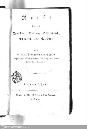 3: Reise durch Franken, Baiern, Oesterreich, Preußen und Sachsen