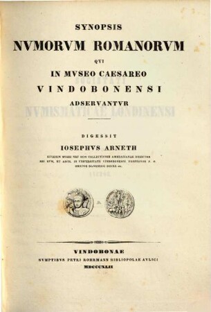 Synopsis Nvmorvm Graecorvm Qui In Mvseo Caesareo Vindobonensi Adservantvr. 2, Numi Romani