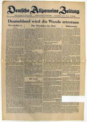 Tageszeitung "Deutsche Allgemeine Zeitung" mit Durchhaltepropaganda