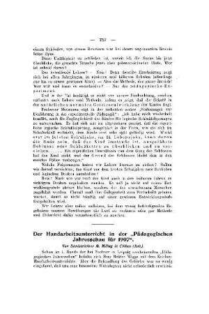 Der Handarbeitsunterricht in der "Pädagogischen Jahresschau für 1907"