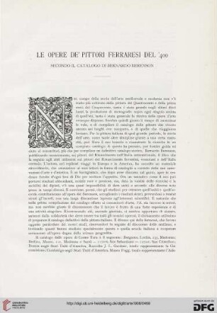 11: Le opere de' pittori Ferraresi del '400 secondo il catalogo di Bernardo Berenson