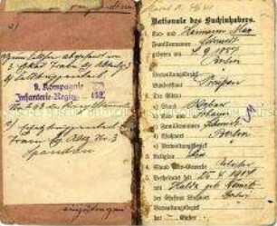 Soldbuch (Nr. 22/215 der Stammrolle) des Landsturmmannes Max Schmidt