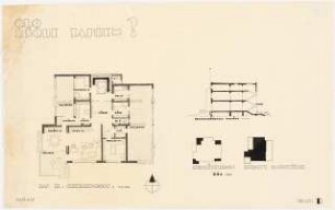 Umbau eines Landhauses Monatskonkurrenz Februar 1933: Grundriss 2. Obergeschoss 1:100; Querschnitt (Skizze) 1:200; Umbaumaßnahmen (Neubauergänzungen)