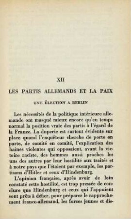 XII Les partis allemands et la paix