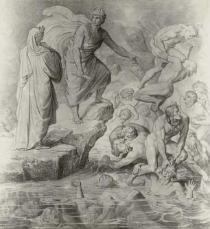 Dante und Vergil am Styx in Betrachtung der Sünde im Schlammpfuhl