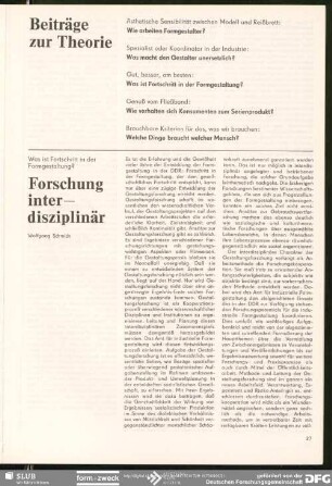 Forschung interdisziplinär : Beiträge zur Theorie