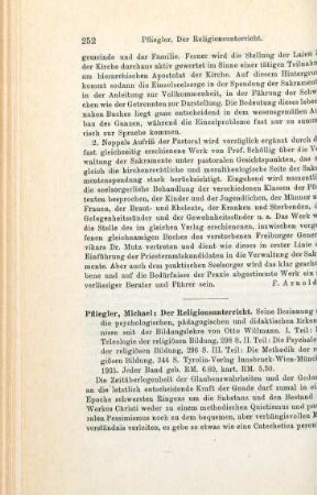 252-255 [Rezension] Pfliegler, Michael, Der Religionsunterricht
