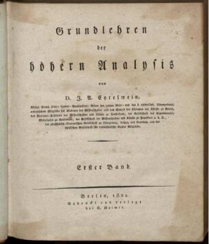Bd. 1: Grundlehren der höhern Analysis. Erster Band