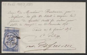 Quittung über Zahlungen für das Jahr 1875