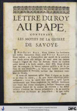 Lettre Du Roy Au Pape.