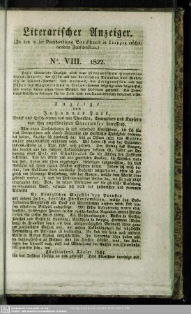 Literarischer Anzeiger No. VIII. 1822